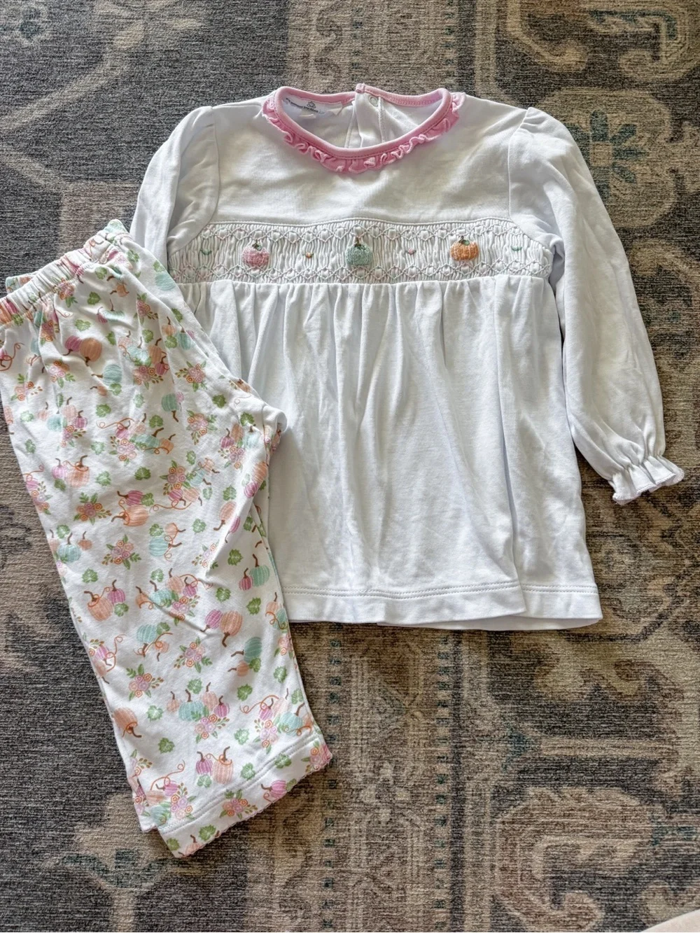 Girls White and Pink Smocked Set